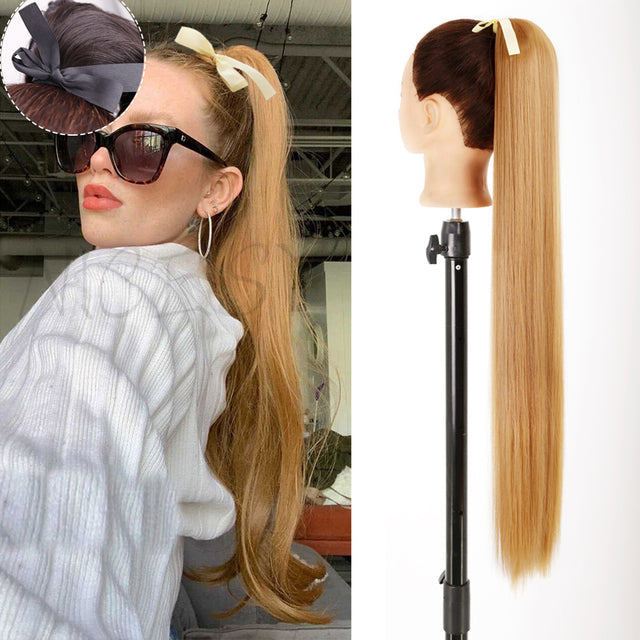 Synthetic Long Straight Ponytail Wrap Around Clip