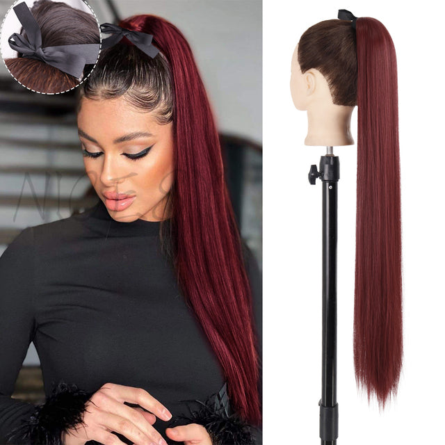 Synthetic Long Straight Ponytail Wrap Around Clip