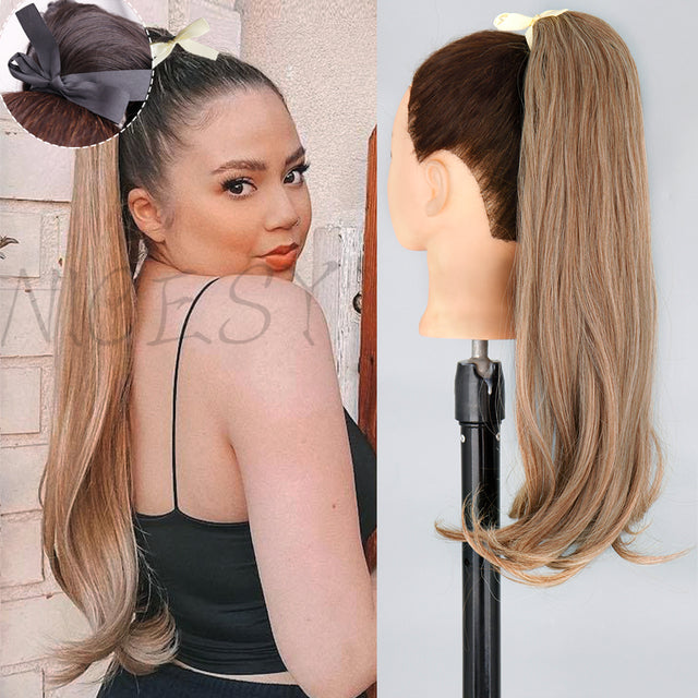 Synthetic Long Straight Ponytail Wrap Around Clip