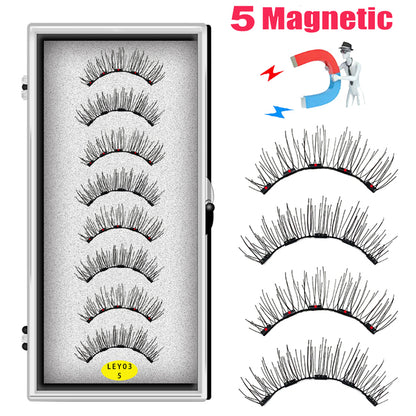LEKOFO 8PCS 5 Magnets 3D Magnetic False Eyelashes Handmade Artificial Faux Cils Magnetic Natural Mink Eyelashes with Tweezers