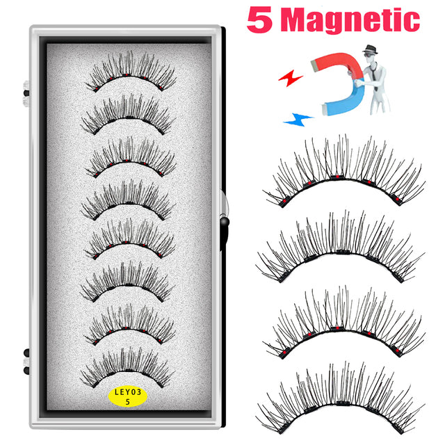 LEKOFO 8PCS 5 Magnets 3D Magnetic False Eyelashes Handmade Artificial Faux Cils Magnetic Natural Mink Eyelashes with Tweezers