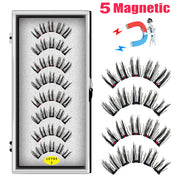 LEKOFO 8PCS 5 Magnets 3D Magnetic False Eyelashes Handmade Artificial Faux Cils Magnetic Natural Mink Eyelashes with Tweezers