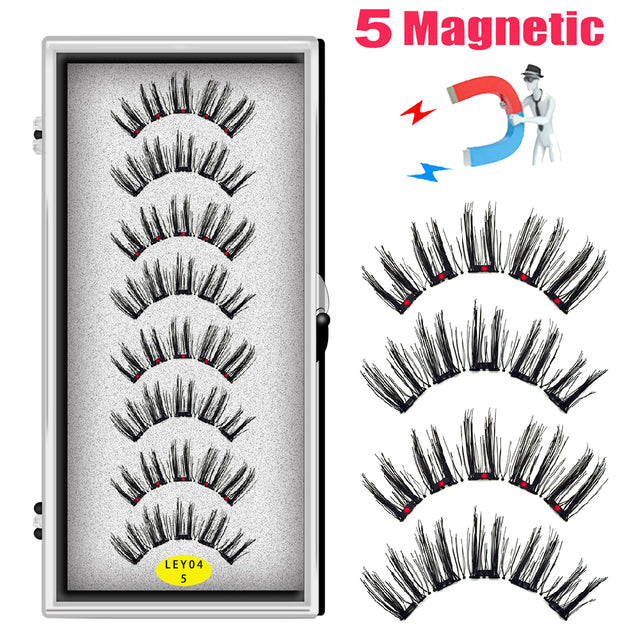 LEKOFO 8PCS 5 Magnets 3D Magnetic False Eyelashes Handmade Artificial Faux Cils Magnetic Natural Mink Eyelashes with Tweezers