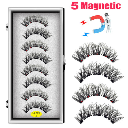 LEKOFO 8PCS 5 Magnets 3D Magnetic False Eyelashes Handmade Artificial Faux Cils Magnetic Natural Mink Eyelashes with Tweezers