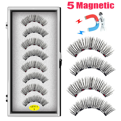 LEKOFO 8PCS 5 Magnets 3D Magnetic False Eyelashes Handmade Artificial Faux Cils Magnetic Natural Mink Eyelashes with Tweezers
