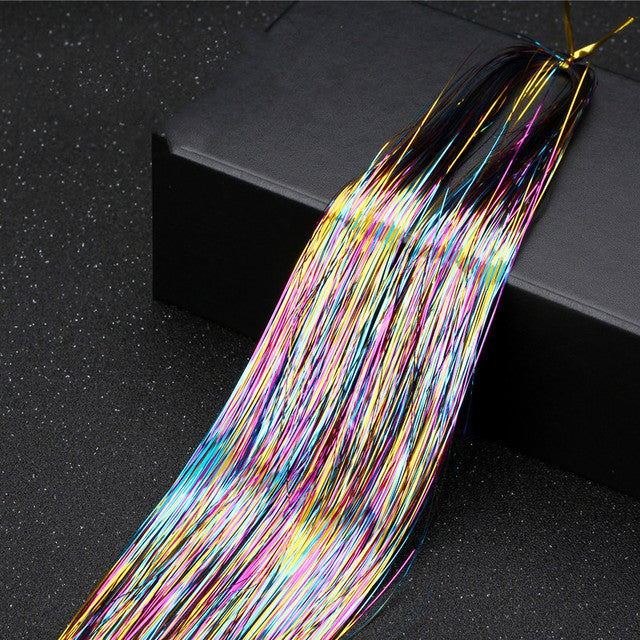 Sparkle Shiny Hair Tinsel Rainbow Silk Hair Extensions