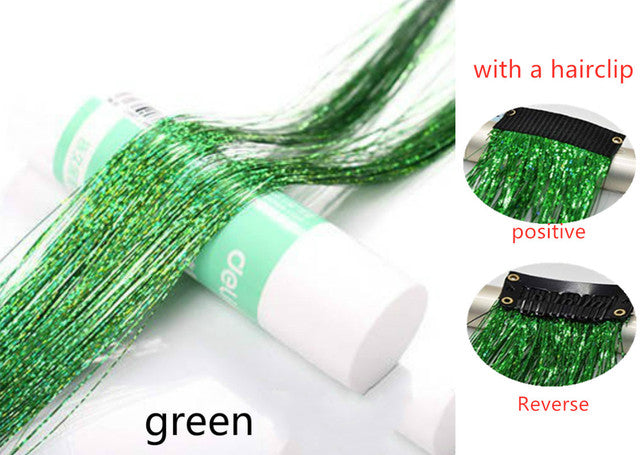 Sparkle Shiny Hair Tinsel Rainbow Silk Hair Extensions