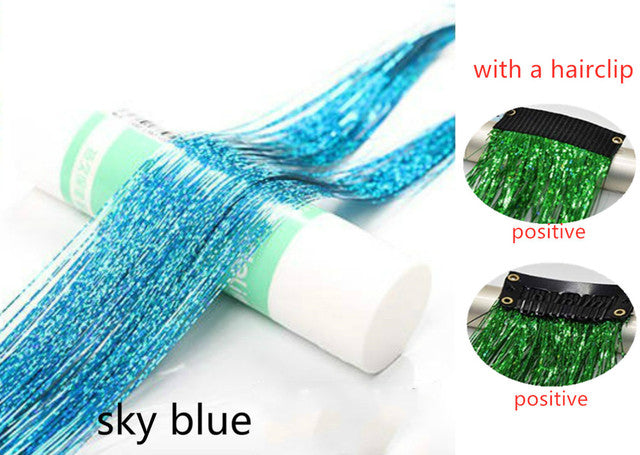 Sparkle Shiny Hair Tinsel Rainbow Silk Hair Extensions