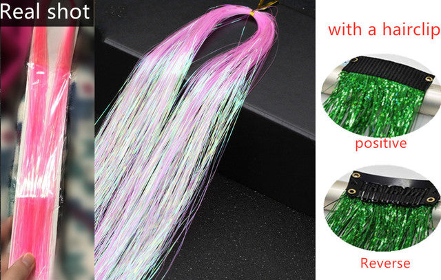 Sparkle Shiny Hair Tinsel Rainbow Silk Hair Extensions