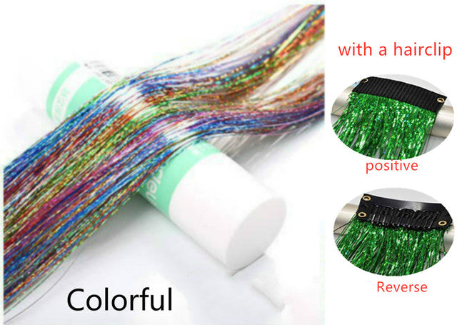 Sparkle Shiny Hair Tinsel Rainbow Silk Hair Extensions