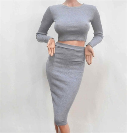 Women Long Sleeves Elastic Waist O-Neck Knee-Length Skinny Sexy