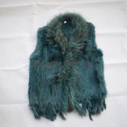 Real Genuine Natural Rabbit Female Women Fur Coat Vest