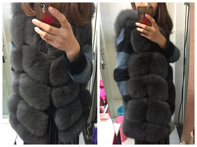 SQXR FUR 100% Real Fox Fur Vest Natural Whole Fox Fur Vest