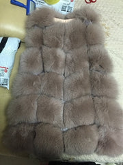 SQXR FUR 100% Real Fox Fur Vest Natural Whole Fox Fur Vest