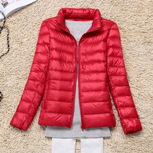 White duck down jacket/femininity Stand collar Large size