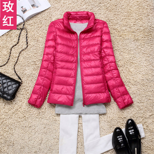 White duck down jacket/femininity Stand collar Large size