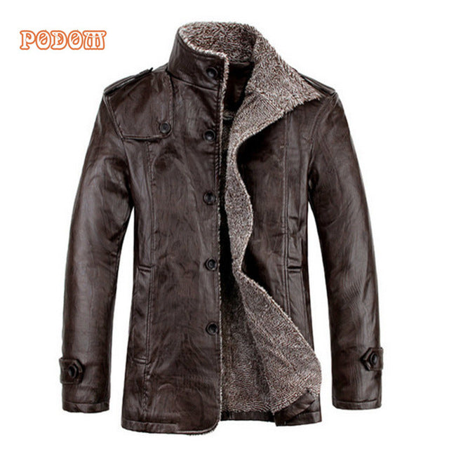 Retro PU Leather Jackets Men's Winter Warm Thick Coats