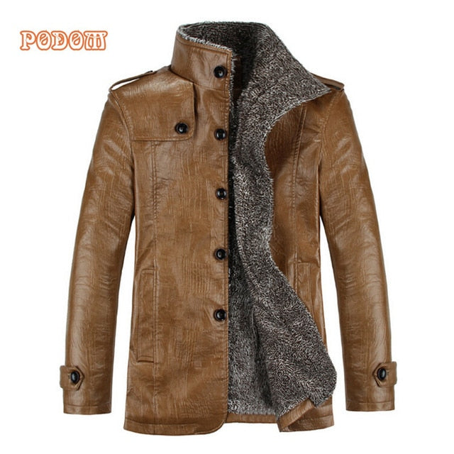 Retro PU Leather Jackets Men's Winter Warm Thick Coats