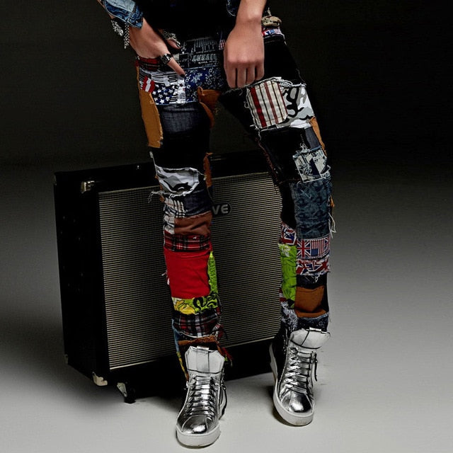 New fashion casual Hole patch jeans male