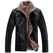 Winter Fashion Mens Faux Leather Fur Collar Leather Coat