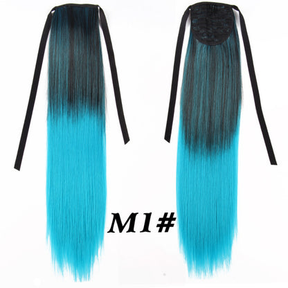 Leeons 20&#39;&#39; Synthetic Ponytail Hair pieces Heat Resistant Fiber Straight Ribbon Clip In Hair Extension 21 colors Brown Black