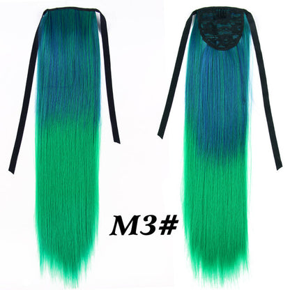 Leeons 20&#39;&#39; Synthetic Ponytail Hair pieces Heat Resistant Fiber Straight Ribbon Clip In Hair Extension 21 colors Brown Black