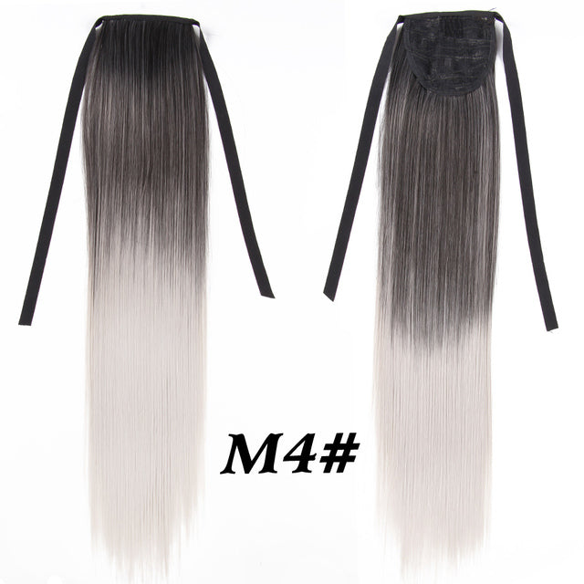 Leeons 20&#39;&#39; Synthetic Ponytail Hair pieces Heat Resistant Fiber Straight Ribbon Clip In Hair Extension 21 colors Brown Black