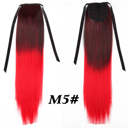 Leeons 20&#39;&#39; Synthetic Ponytail Hair pieces Heat Resistant Fiber Straight Ribbon Clip In Hair Extension 21 colors Brown Black